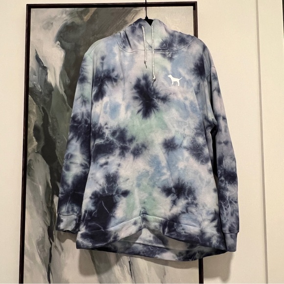 Pink Victoria secret blue tie dye long hoodie M - Picture 1 of 7